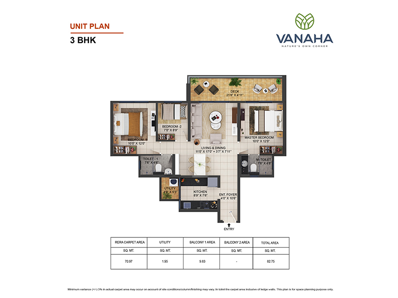Vanaha 3 BHK Hillside Classic Floor Plan