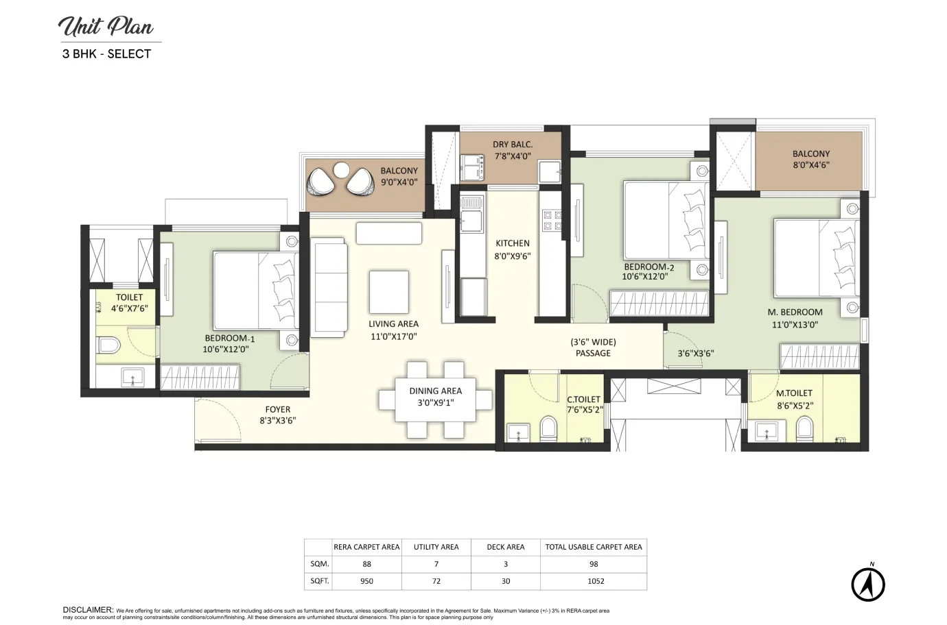 Joyville Vyomora 3 BHK Luxury Floor Plan