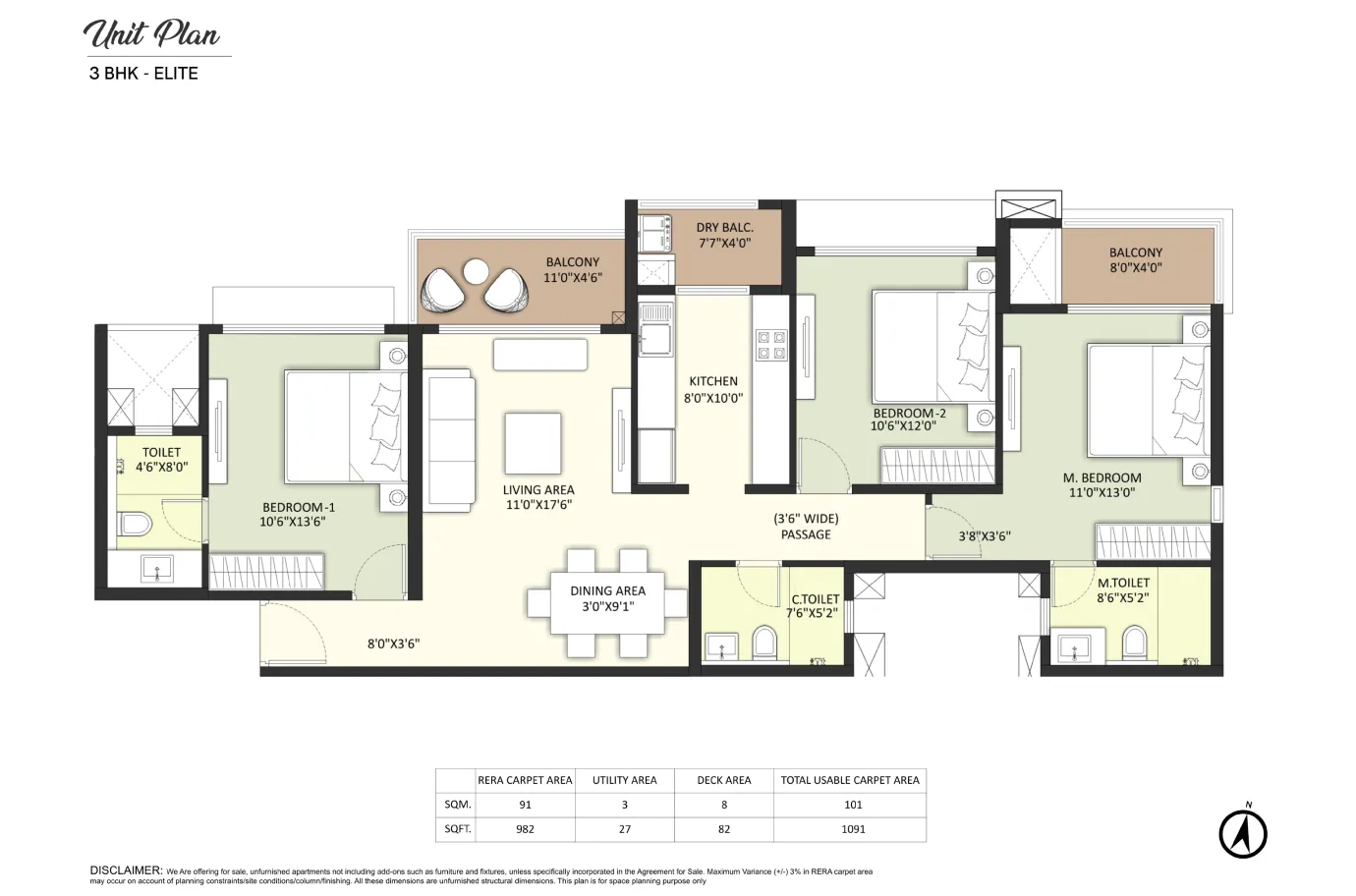 Joyville Vyomora 3 BHK Premium Floor Plan