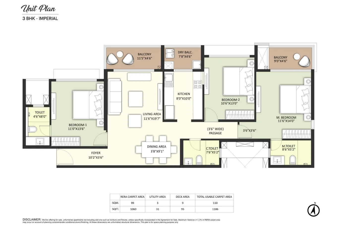 Joyville Vyomora 3 BHK Grand Decks Floor Plan